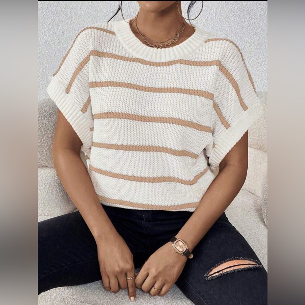 Striped White and Tan Sweater